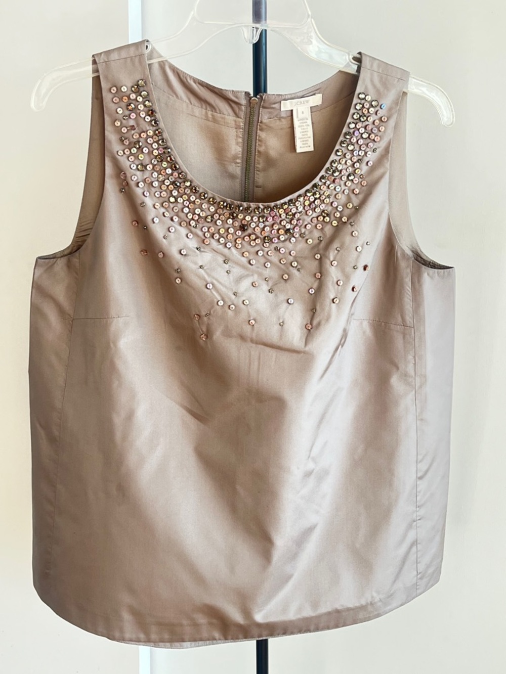 J. Crew 100% Silk Sleeveless Tank Top Beige Tan Bronze Sequins Lined Sz 8 $129+